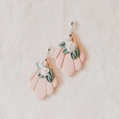 Soft Pink Floral Christmas Earrings - Claymore NZ-Earrings