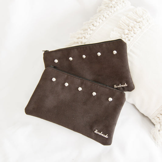 Studded Brown Suede Clutch Purse - Claymore NZ - Handbags