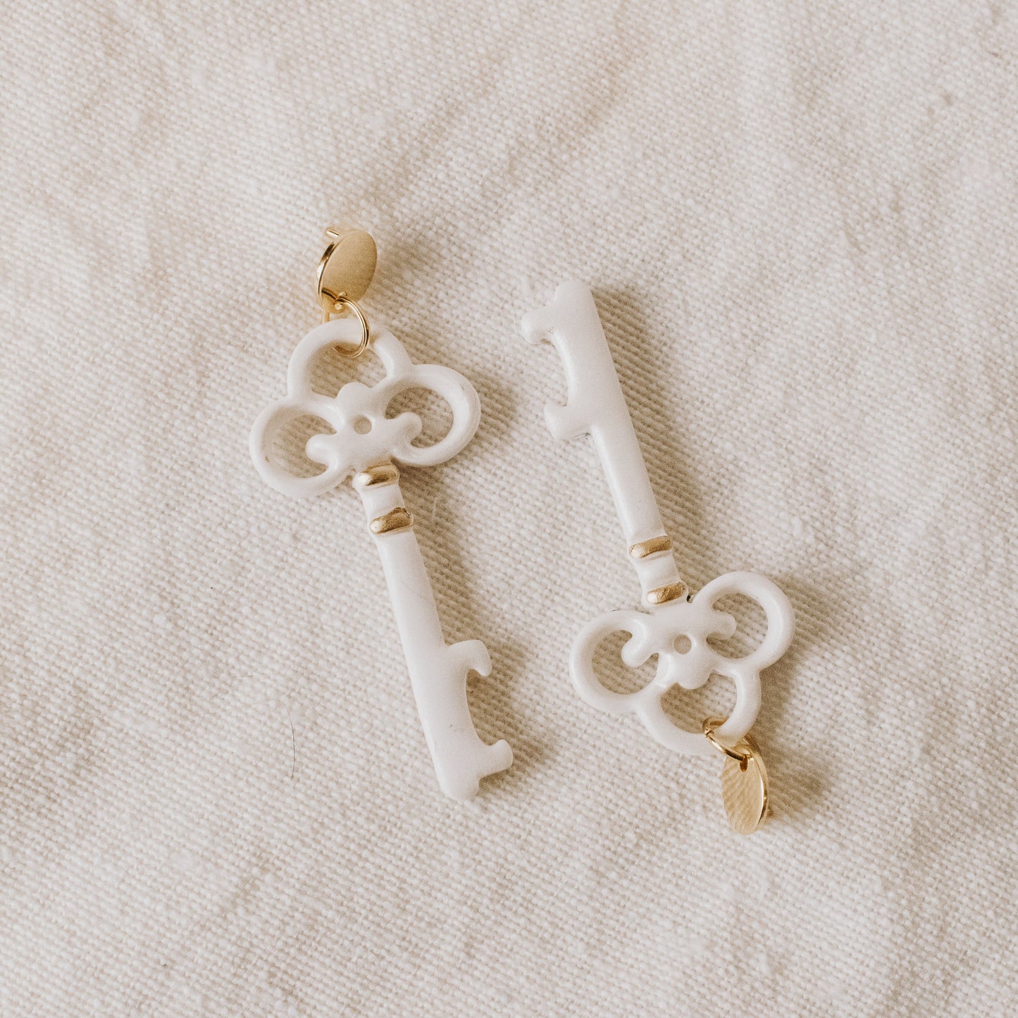 White and Gold Christmas Key Earrings - Claymore NZ - Earrings