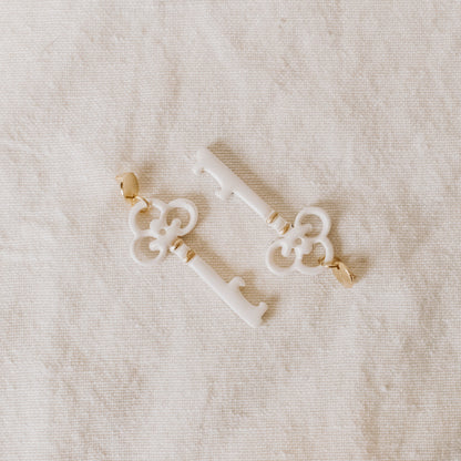 White and Gold Christmas Key Earrings - Claymore NZ-Earrings