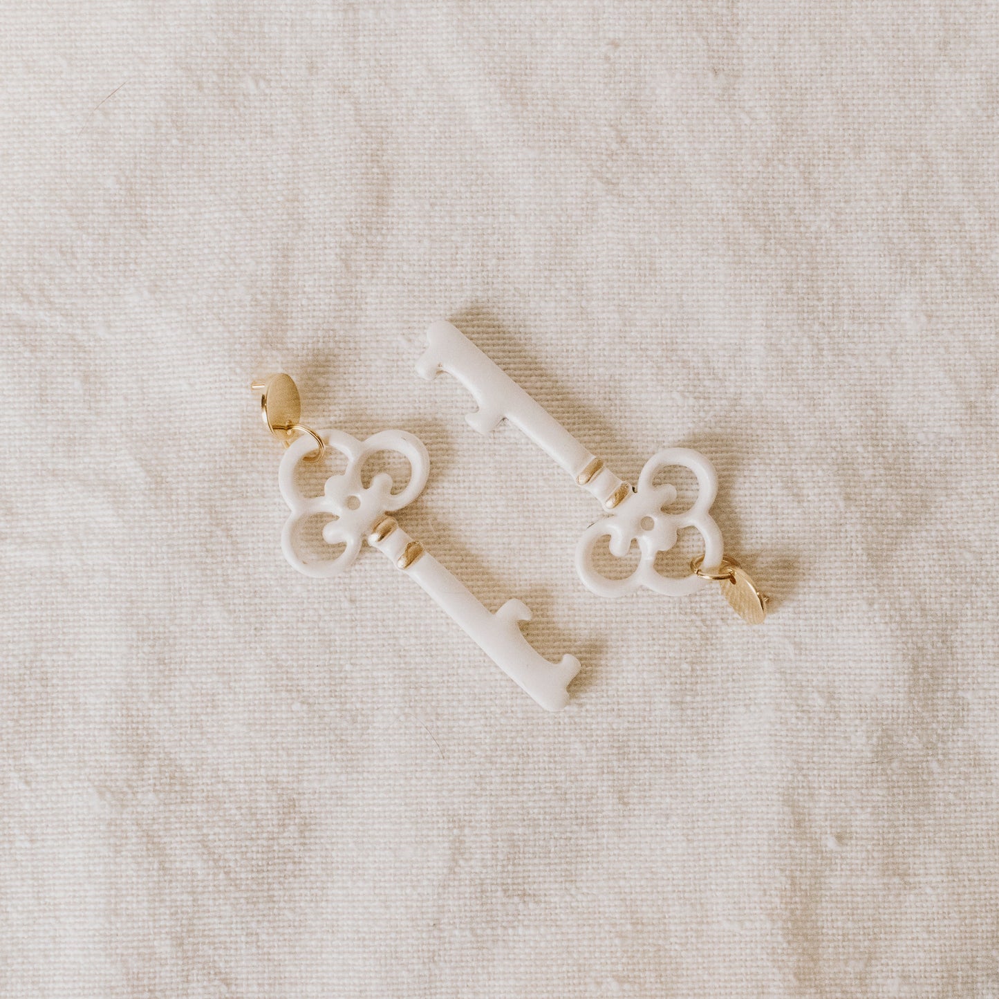 White and Gold Christmas Key Earrings - Claymore NZ - Earrings
